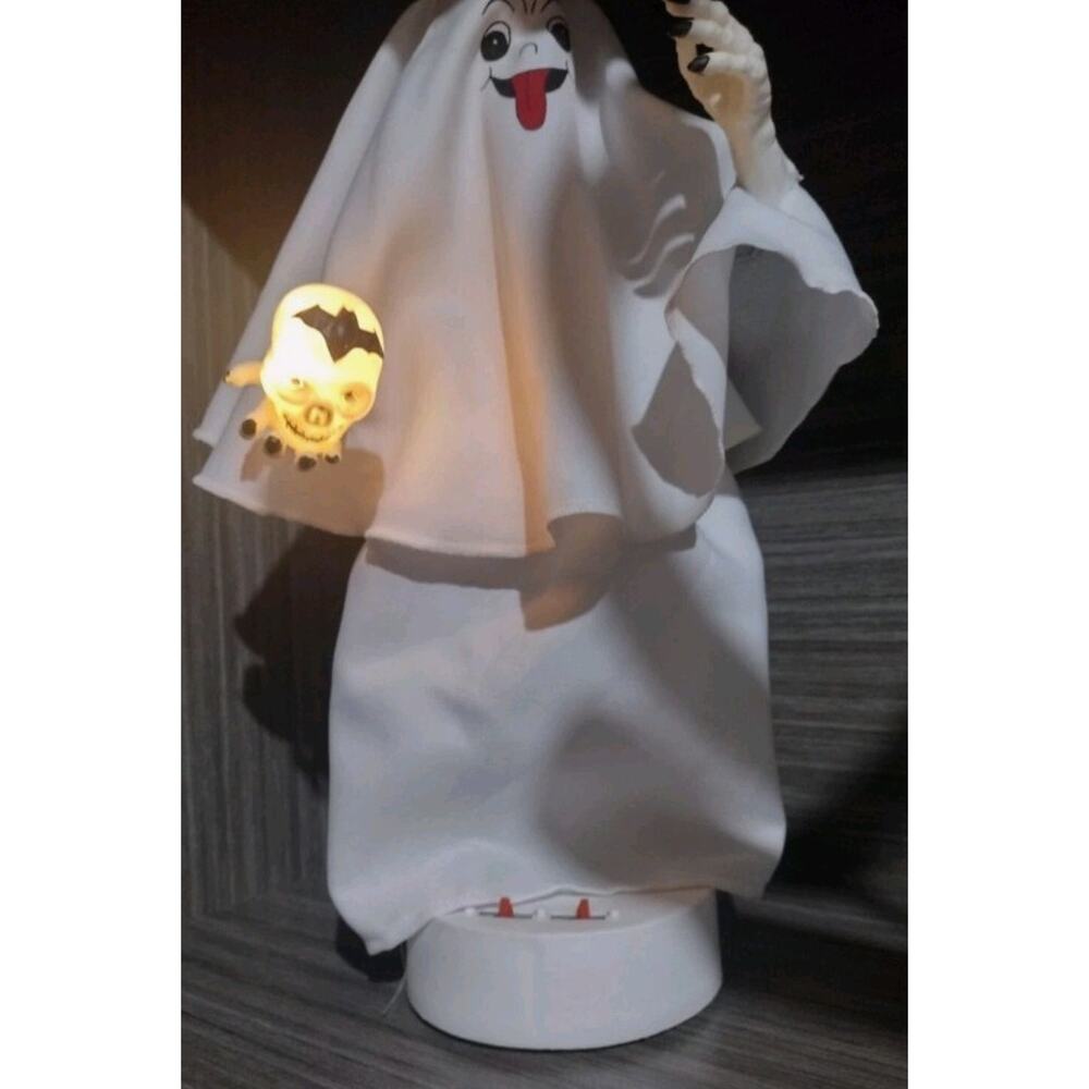 Vintage Halloween Ghost w/ Pumpkin Lights & Sound Work Jack-o'-lantern - Picture 7 of 10